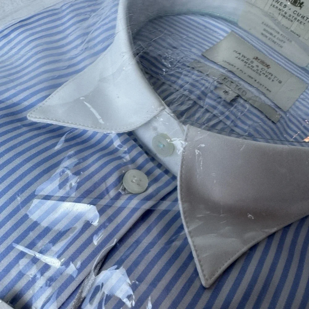 New Hawes & Curtis Womens Fitted Blue And White Striped Shirt UK 16 US 12 Preppy